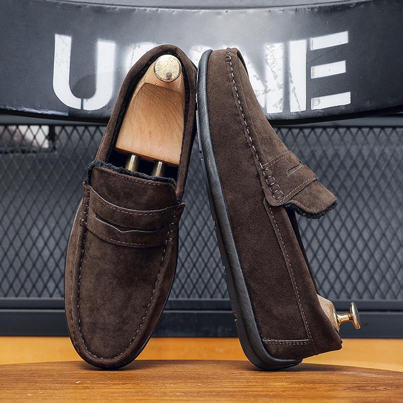 Suede Men Casual Shoes Winter Plush Warm Slip-on Mens Driving Shoes Luxury Comfort Men Loafers Mens Lazy Shoes Moccasins