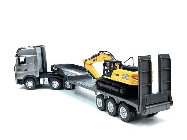 Huina Toys 1552 832mm Long Scale RTR Heavy Equipment Trailer with Power Shovel and Backhoe Figure 2.4GHz 9-Channel 1/18 3-Axle 2-Differential