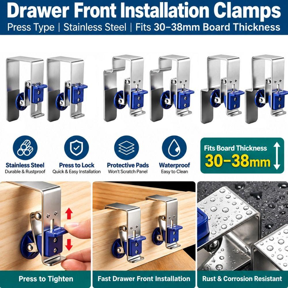 2pcs Stainless Steel Drawer Front Installation Clamps Drawer Panel Fixing Clamp  Woodworking