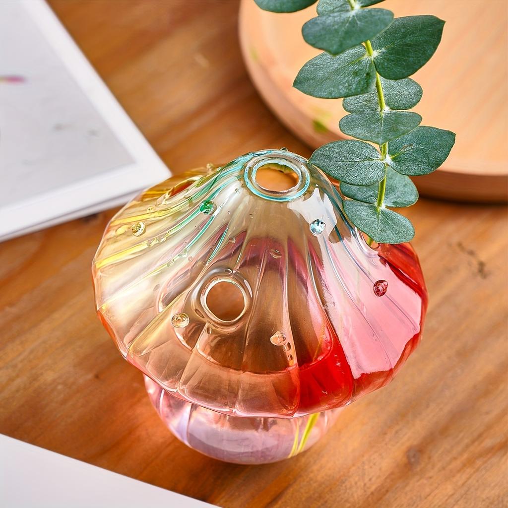 Boho Mushroom Vase - Hydroponic Cylinder Planter for Living & Dining Room, Vibrant Pastel Colors, Perfect for Coffee Shop & Home Decor, Plant Deco