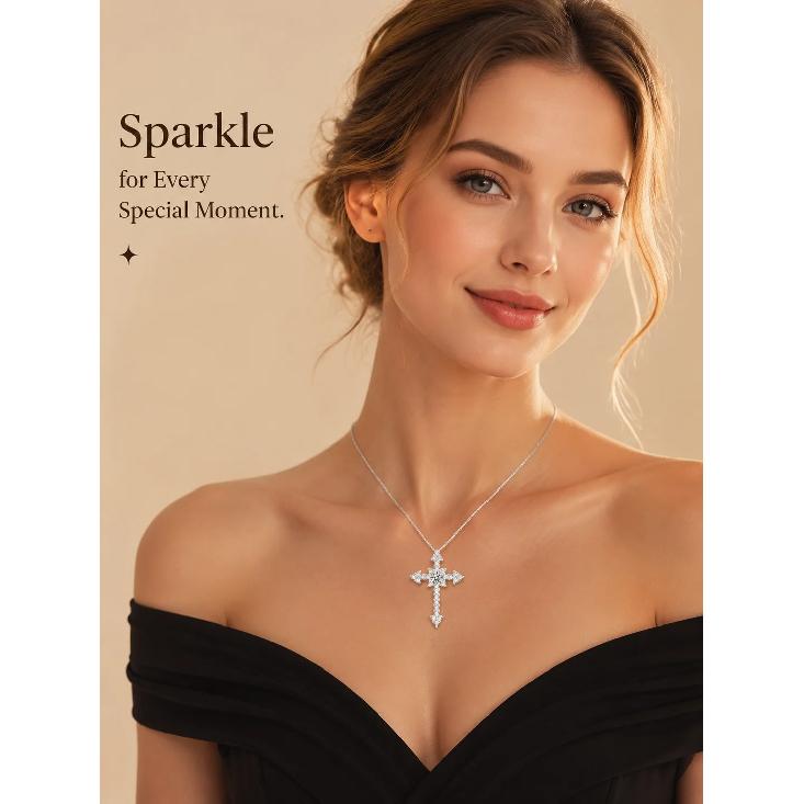 Exaggerated Moissanite Cross Pendant Necklace Full-Set S925 Sterling Silver Jewelry Accessory