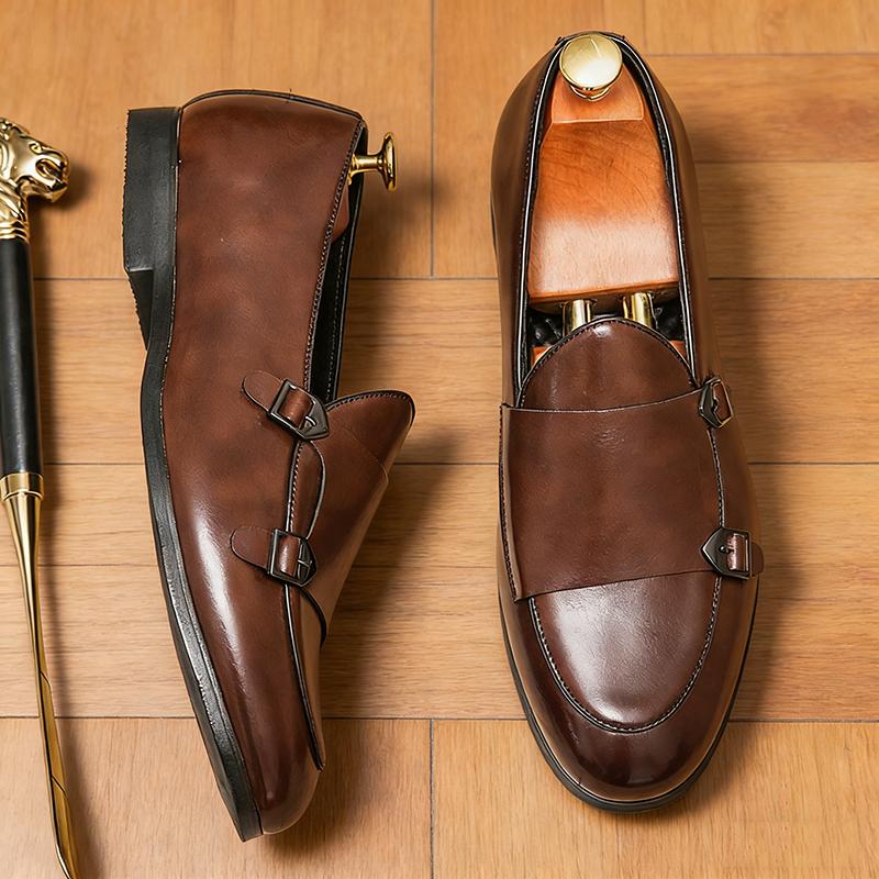 Fashion Black Brown Monk Strap Patent Leather Shoes For Men New Black Brown Loafers Business Wedding Formal Dress Footwear