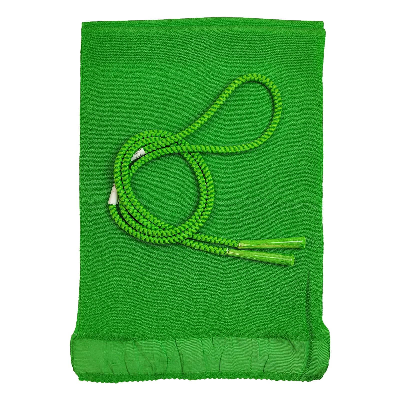 Kyo Tamayura Chirimen Round Braided Obiage and Obi-jime Set, Plain Silk, 2-piece set (05 Yellow-Green)