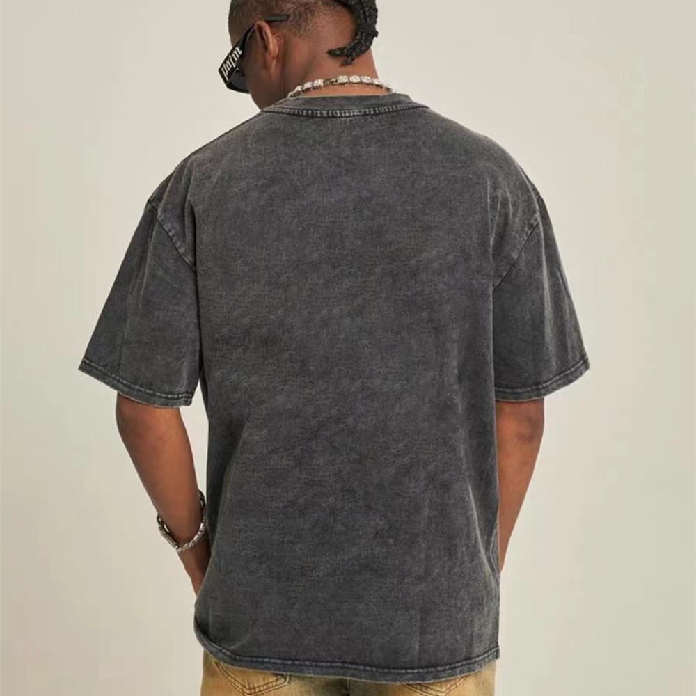 230G Praná Vintage Pánské Tričko s Krátkým Rukávem, Všestranné Jednobarevné Volného Střihu s Kulatým Výstřihem, Trendy Top Ins