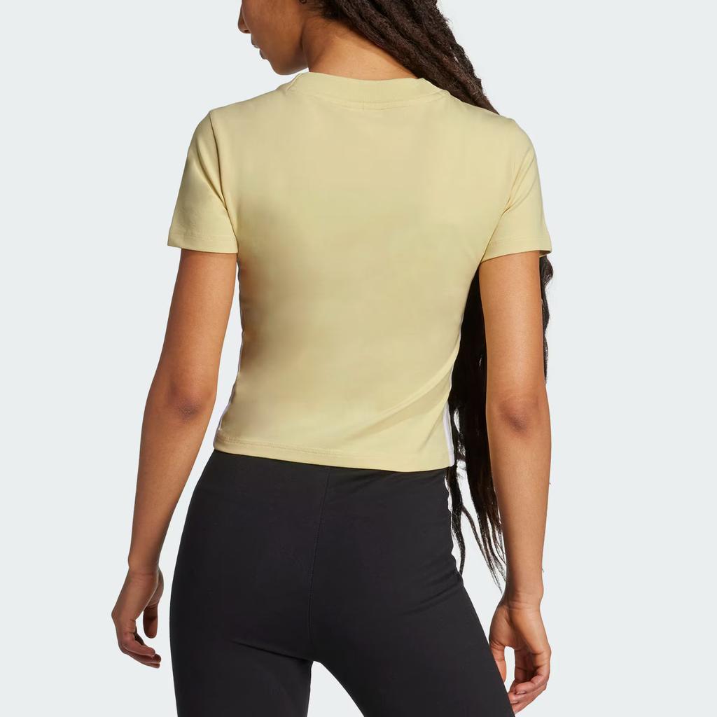 Adidas Essentials Slim Striped Round Neck Pullover Fitted Short Sleeve T-Shirt Women T-Shirts Powder-Yellow White JE1246