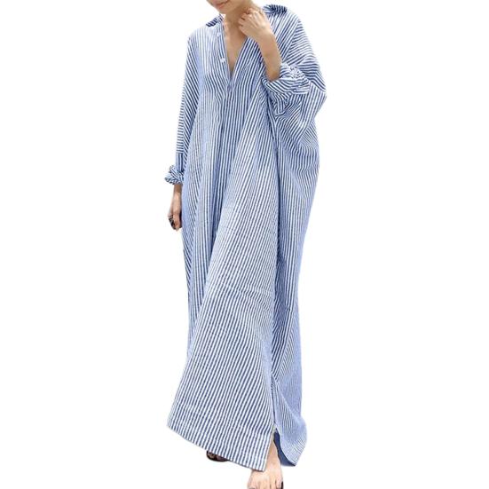 Hemdkleid Gestreift Einreihig Sommer Locker sitzend Langes Kleid für Bankett