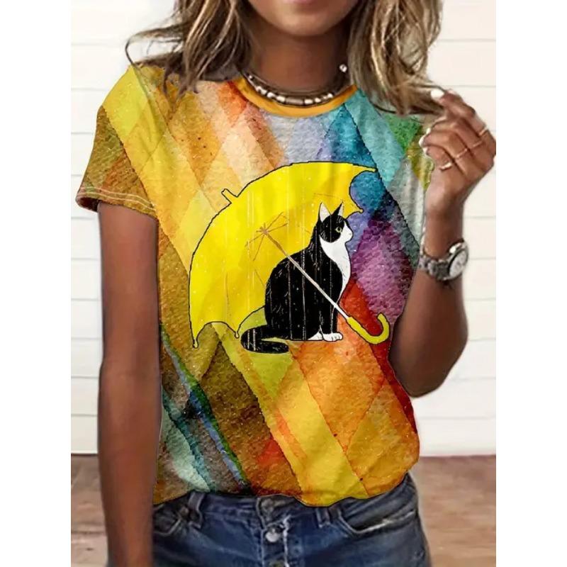 Summer Round Neck Short Sleeved Casual Versatile Top with Animal Print Women's T-shirts