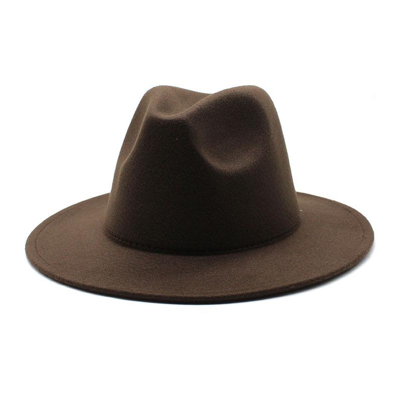 Retro Wool Woolen Solid Color Big-Brimmed Jazz Hat, Outdoor Travel And Leisure Versatile Women'S Warm Jazz Hat
