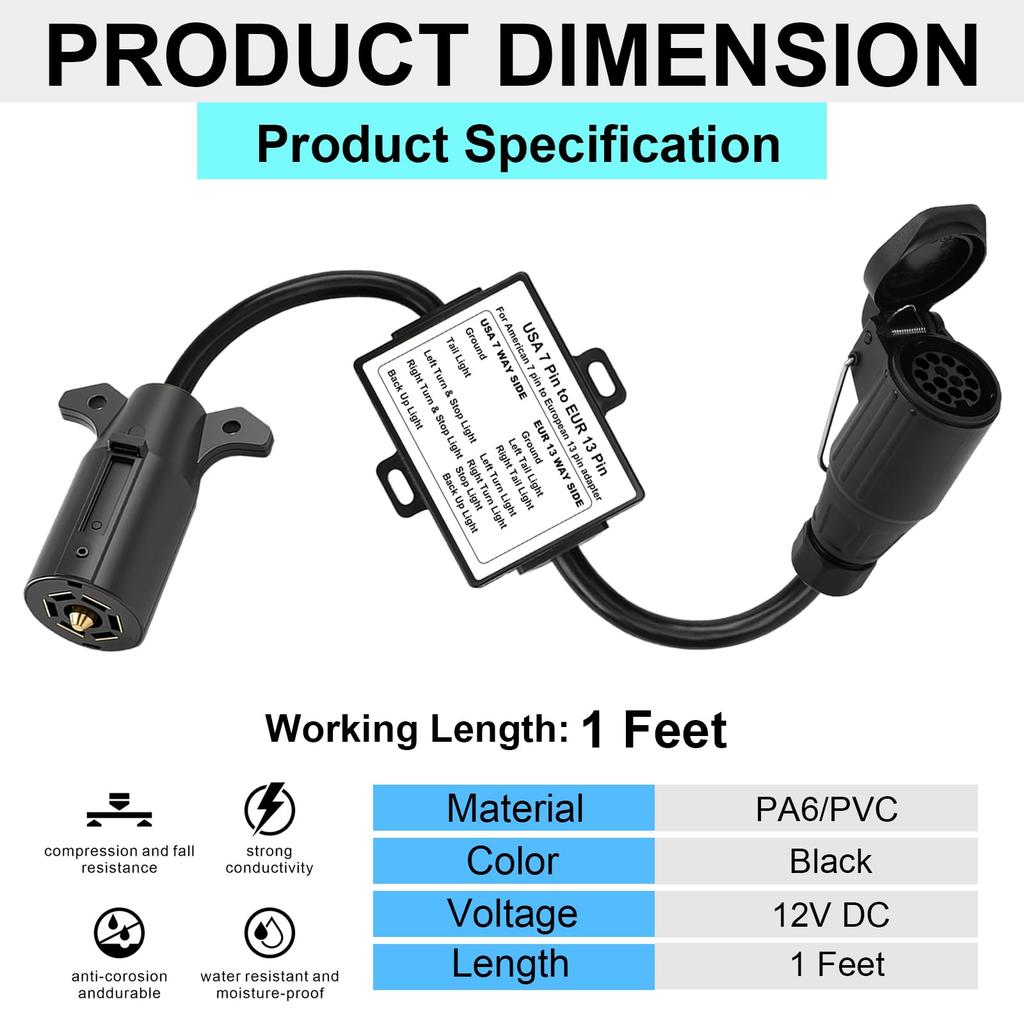 US to EU Trailer Light Converter US Vehicles with 7 Way Connector 13