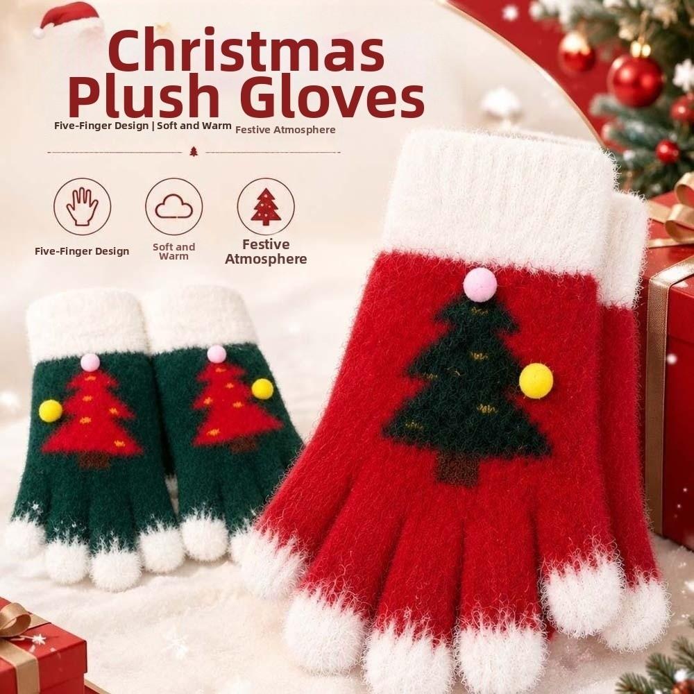 Red Green Winter Knit Mittens Knitted Woolen Touchscreen Full Finger Christmas Gloves Party Wear