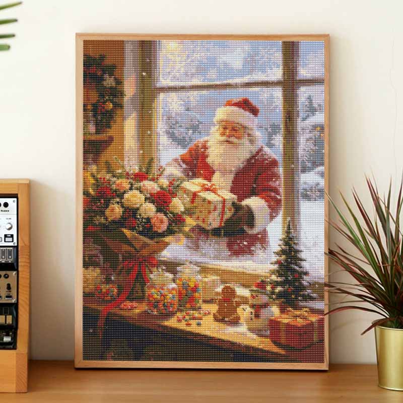 Full Drill Diamond Art Kit Christmas Santa DIY Rhinestone Painting Canvas Creative Handmade Gift Winter Holiday Decor for Dog Lovers