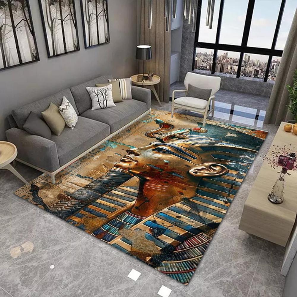 Egyptian Pharaoh Carpet Ancient Hieroglyphic Mat Non-slip Soft Vintage Art Home Decoration Living Room Modern Durable Floor Mat