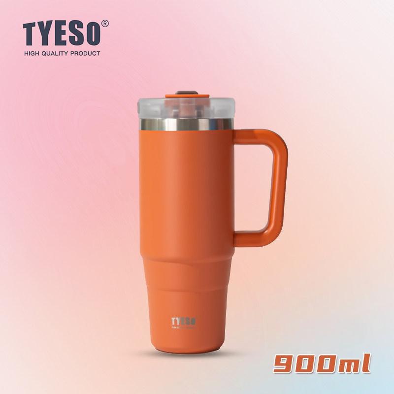 Tyeso 900ML Big Capacity Vacuum Cup With Handle Straw Stainless Steel Car Mug Thermal Iced Travel Insulated Tumbler Bottle