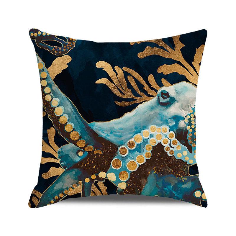 Watercolor Illustration of Octopus Squid Digital Printing Short Plush Pillow Covers for Car Sofa Office Cushion Cover Home Goods