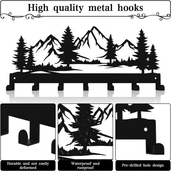 Key Holder Wall Mounted Key Hooks, Black Metal Key Rack Hooks, The Great Grove, Mountain Theme Wall Decoration Hooks, with 7 Hooks, Applicable To