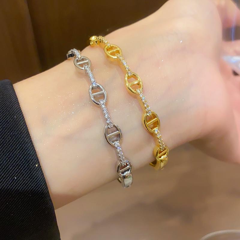 18K Gold Plated Zircon Bow Double Layer Bracelet - Korean Style Versatile Bangle with High-End Niche Design