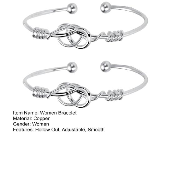 1/2 Pcs Women Bangle Hollow Out Adjustable Polished Copper Entangled Geometry Wrist Bracelet Ring Mothers Day Valentines Day Gift Jewelry