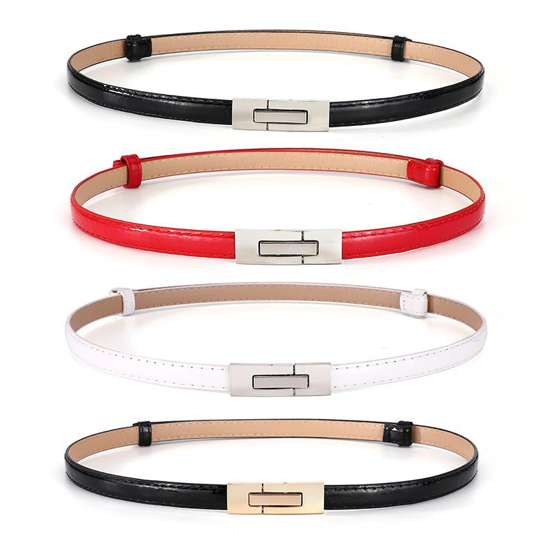 Ladies' Adjustable Thin Waistband, Patent Leather Pull Belt, Women's Fashionable Versatile Decorative Skirt, No Punching Small Waistband