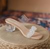 Fashion Transparent PVC Sandals Woman High Block Heels Slides Shoes Ladies Clear Heeled Slippers Double Band Flipflops Crystal Sandalias