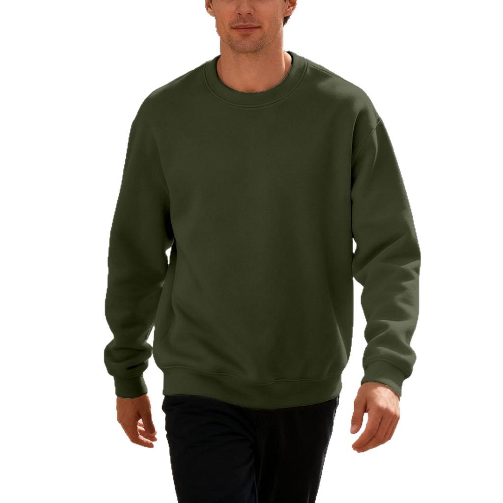 Neues Fleecegefüttertes Sweatshirt für Herren Frühling/Herbst Klassischer Rundhalsausschnitt Einfarbig Übergroß Lässige Passform Oberteil