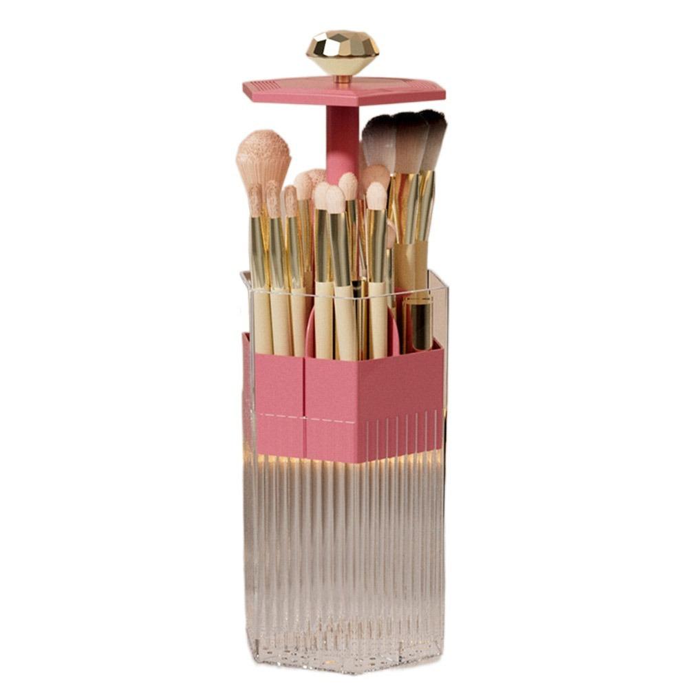 

Plastic Makeup Brush Organizer Dustproof Eyebrow Pencil Container Bathroom розовый