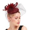 European And American Retro High-Quality Hemp Yarn Headgear Catwalk Bride Feather Hair Accessories Burgundy Top Hat