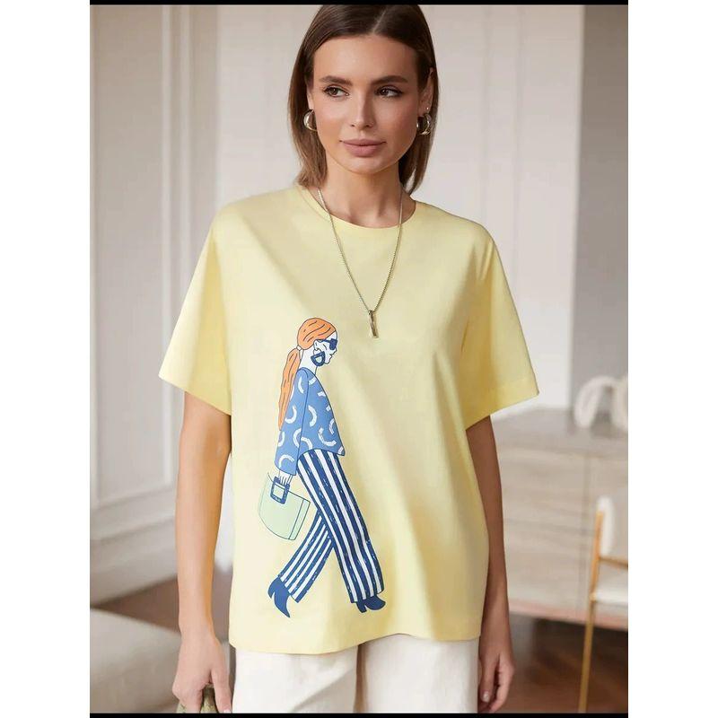 Loose Printed T-shirt Western Style New Fashion Loose Casual Print Short Sleeve Cotton T-shirt Top