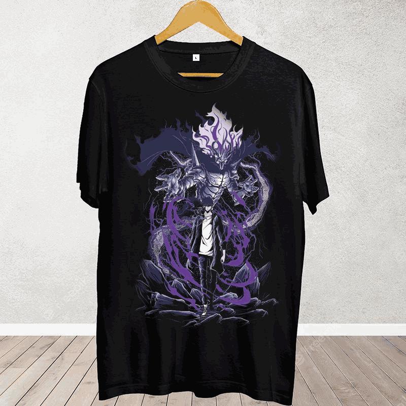 Japan Hot-blooded Anime Solo Leveling Graphic Print T-shirt Men Women Arise Shadow Sung Jin-woo Short Sleeves Oversized Loose Cotton Summer New Tee 4XL