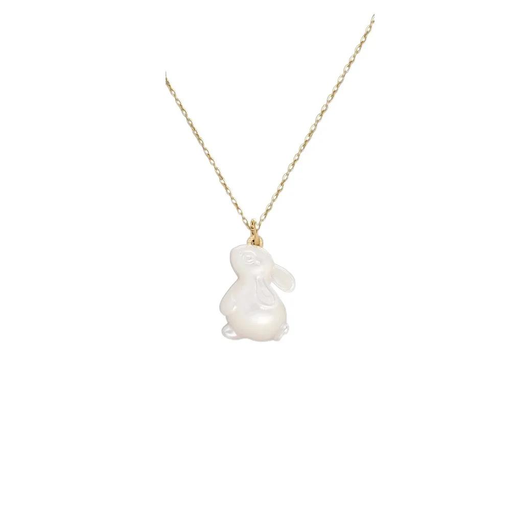 Titanium Moon Rabbit Necklace Simple Rabbit Shape White Shell Rabbit Necklace Trendy Elegant Sweater Chain Necklace Girls