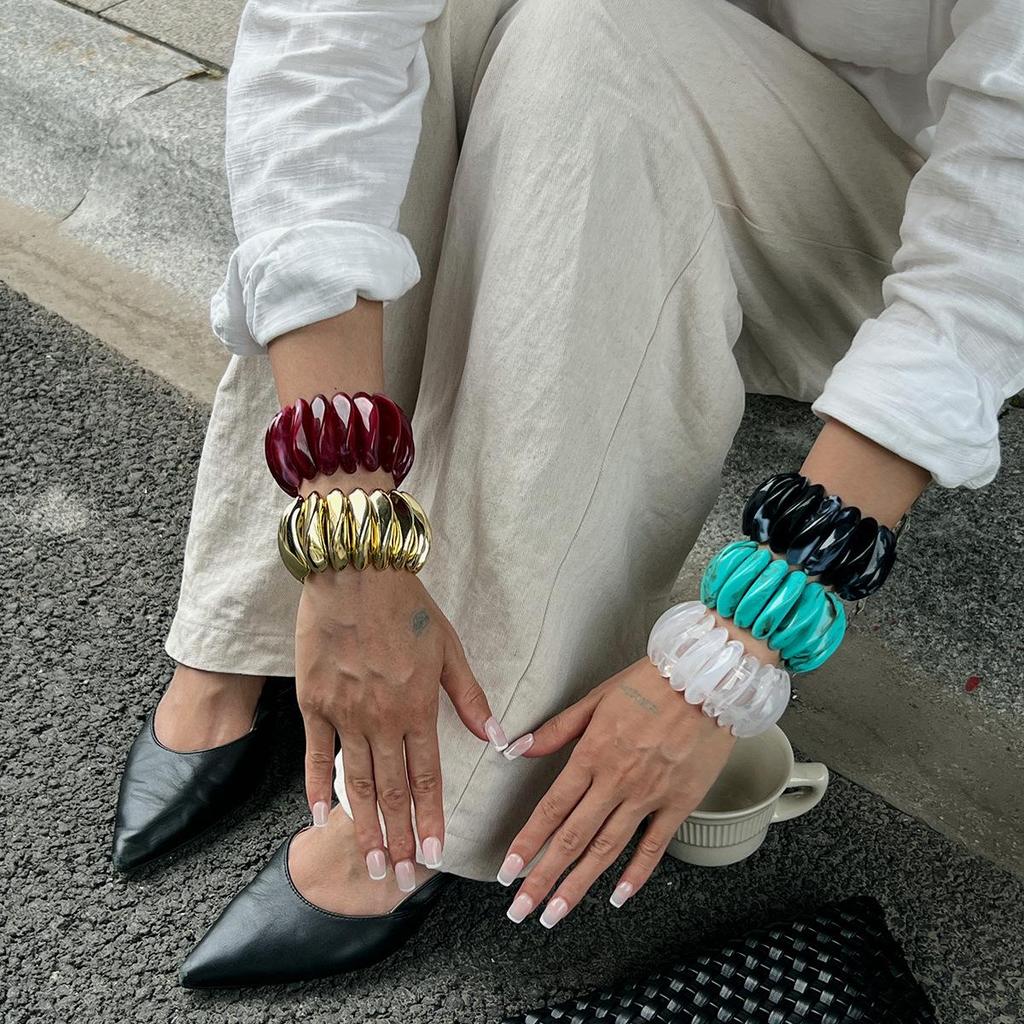 Irregular Gradient Resin Bangle: European-American Niche Design, Spliced Elastic Bracelet