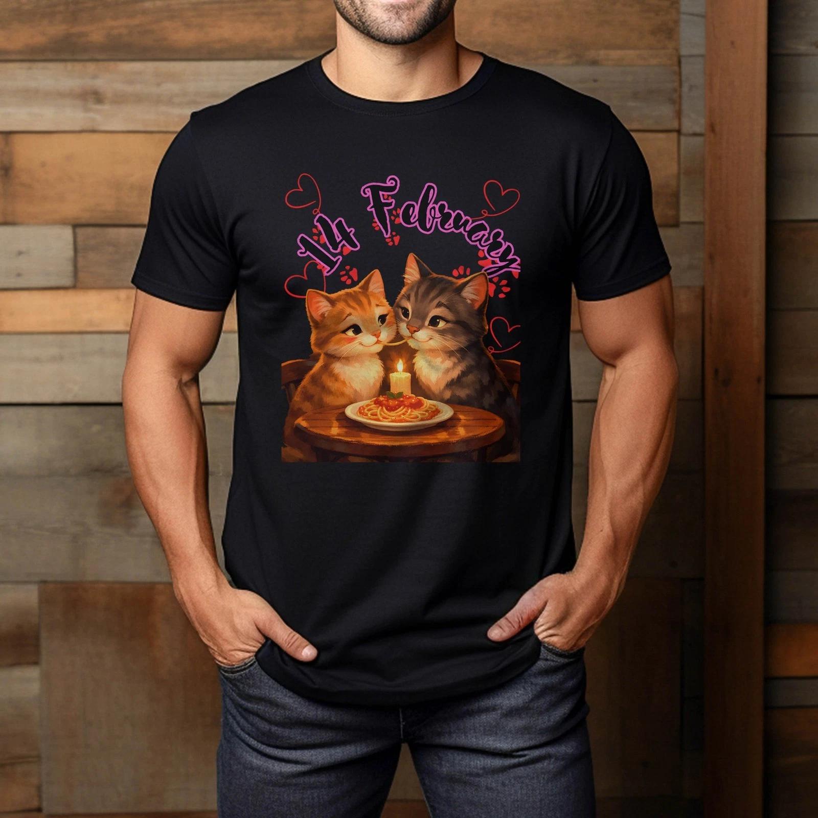 

Romantic Valentine S Day Cats Eating Spaghetti T-Shirt 3XL