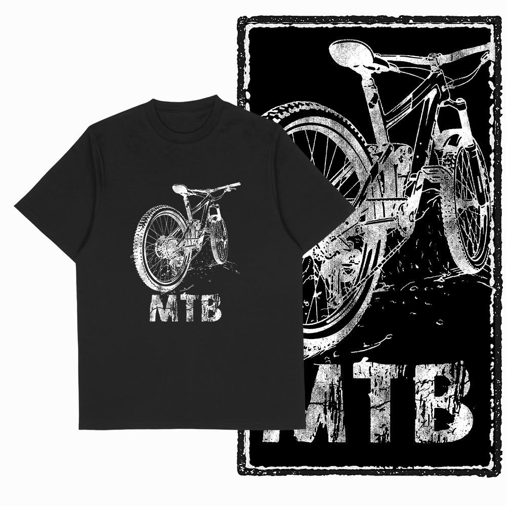 Summer Men's Mountain Bike Letter Printed Round Neck T-shirt 100% Pure Cotton Cool Black Riding High-quality Short Sleeved Shirt