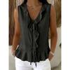 2026 Summer New V-neck Ruffle Trim Tie Sleeveless Top Women's Casual T-shirt
