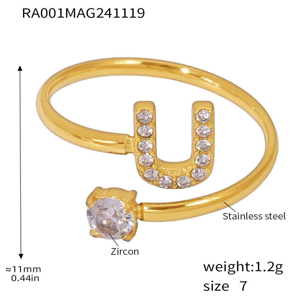 Qiong Yao 26-Letter Zircon Inlaid Jewelry Set: Gold-Plated Titanium Steel Necklace, Bracelet, Ring, and Stud Earrings.