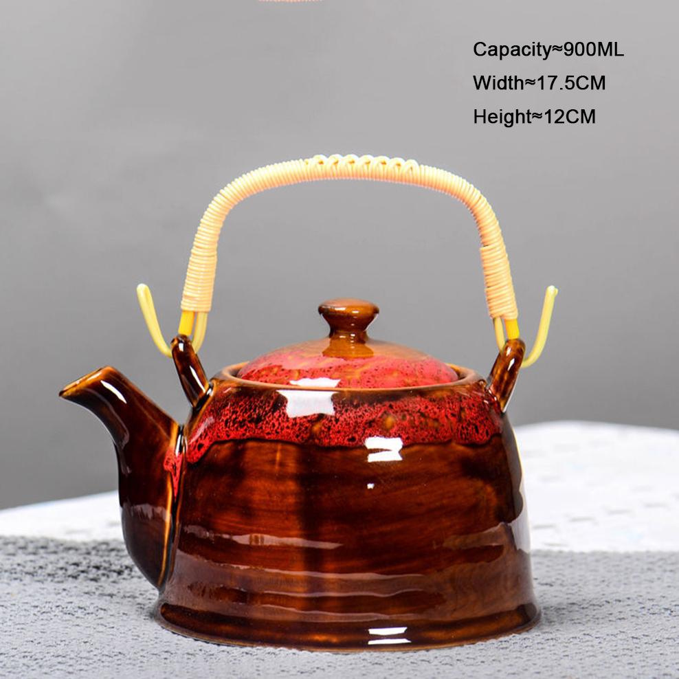 Kiln Discoloration Ceramic Teapot, Large Handle Tea Kettle with Filter Holes, Brewing Tea Pot for Home, Ceramic Tea Set, 900ml