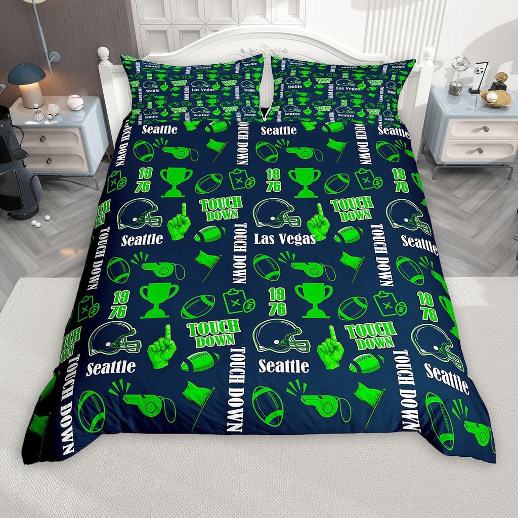 Homewish Rugby Football Duvet Cover Set, Sports Theme Bedding Set, Kids Teens Boys Comforter Cover Set