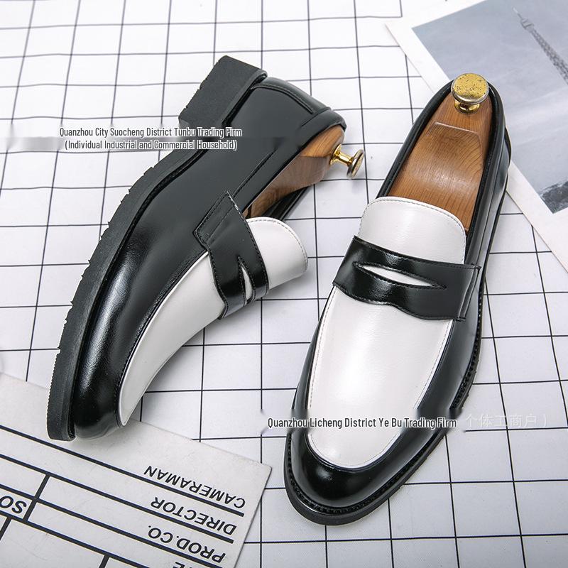 

British Style Men s Color Block Pointed Toe Leather Loafers - Large Size Slip-On Formal & Casual Shoes 46 чёрный/белый