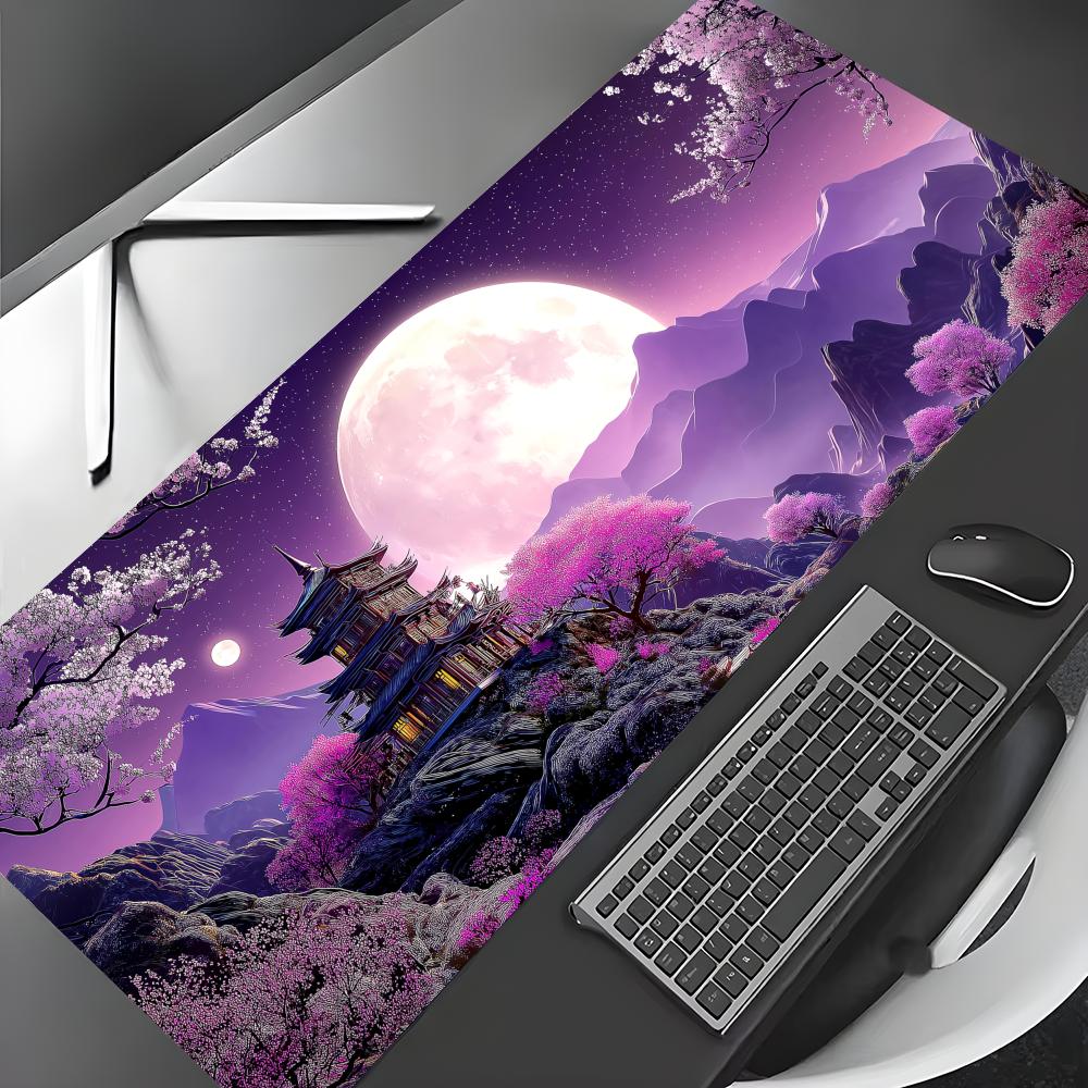 Kunst Ästhetik Lila Kirschblüte Mauspads Gaming-Matten Rutschfeste Schreibtischmatte Mausteppich Genähter Rand HD-Druck Büromatte