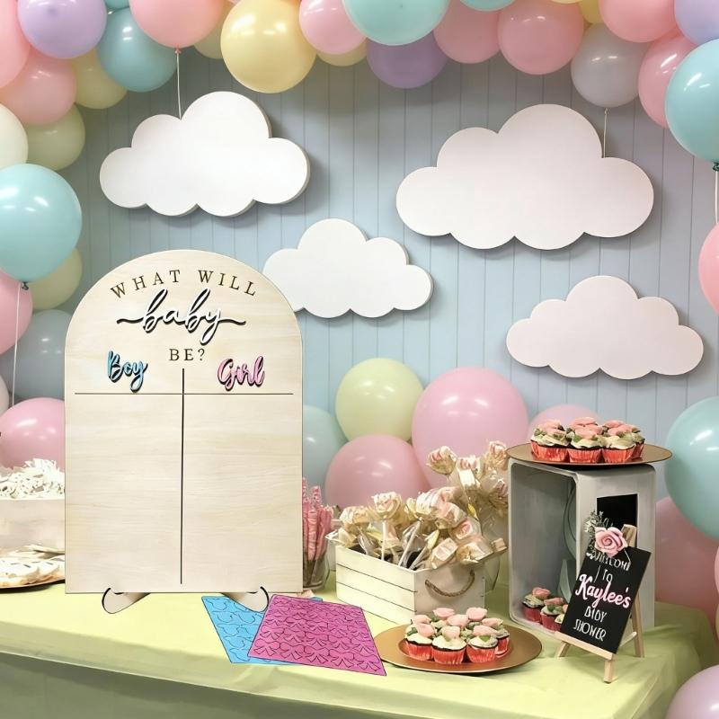 Gender Reveal Game Kits,Gender Reveal Voting Poster Board with Voting Sticker Wooden Baby Gender Reveal Decorations