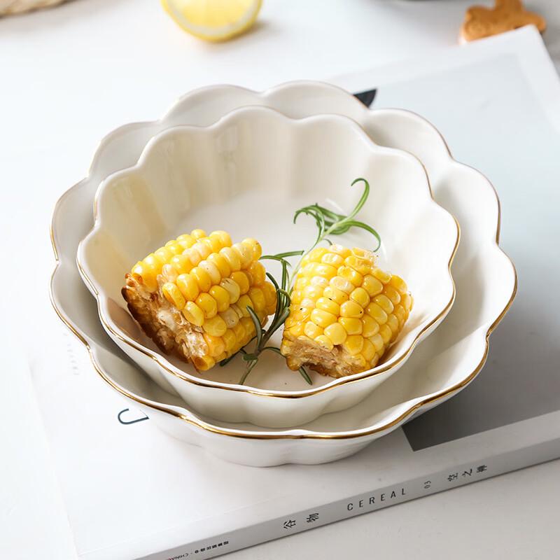Abay Nordic Gold Rim Ceramic Lace Serving Bowl