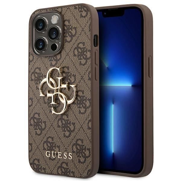 Cover - guess - 4g grande logo metallico - iphone 14 pro max - marrone - rigida