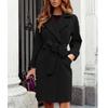 Women Autumn Winter Elegant Long Wool Coat with Belt Solid Color Long Sleeve Chic Outerwear Ladies Fashion Casual Overcoat