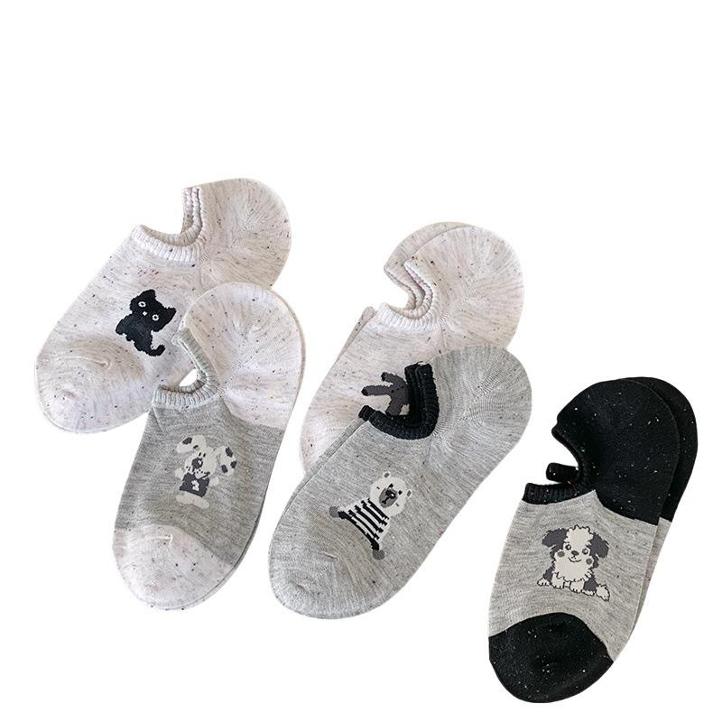Spring and Summer Low-top Socks, Thin Invisible Boat Socks, Women's Breathable Dot Yarn Cotton Socks, Cartoon Anti-slip Short Socks