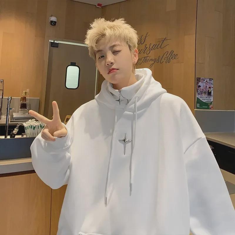 

Красный свитер унисекс с подкладкой из бархата, полумолнией, капюшоном и воротником-стойкой XXL