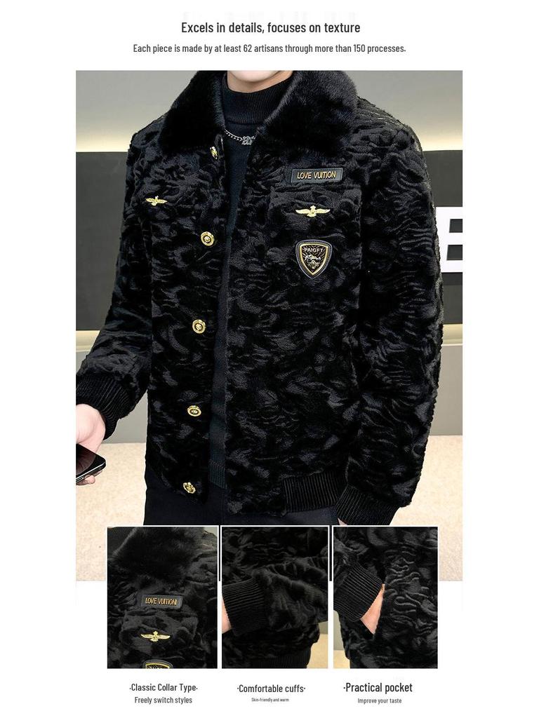 Men's European Winter Gold Sable Velvet Fur Lapel Jacket - Fashionable, Trendy, and Casual Outerwear