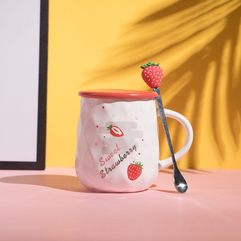 Keramický šálek s víčkem Dámské a mužské šálky na kávu a čajové šálky na pitnou vodu pro domácnost Keramický šálek s víčkem Lžíce