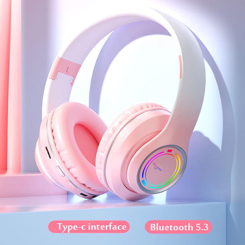 Auriculares Bluetooth Inalámbricos Auriculares con Luz Multicolor con Micrófono Se Puede Insertar Tarjeta SD Auricular Estéreo HIFi