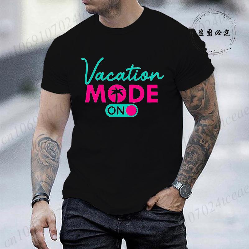 Vacation Mode On Printed Women Mens TShirt Oversized Travel Graphic Tees TShirts for Women Tees Streetwear Short Sleeve