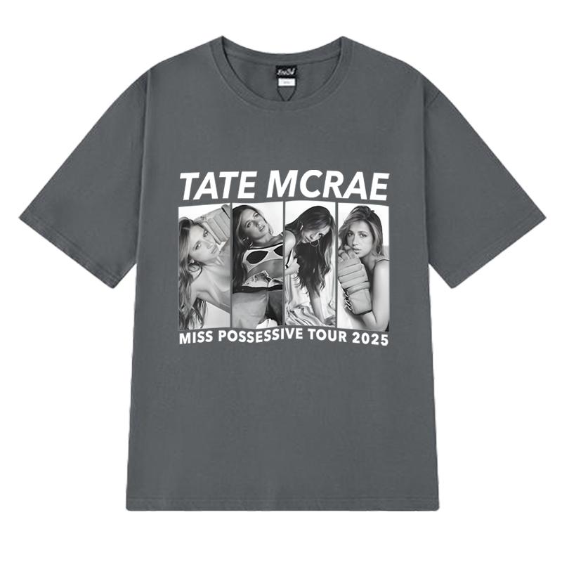 Neu in Tate Mcrae Welttournee 2025 Print T-Shirts Unisex Damen Vintage Oversized Kurzarm-T-Shirt Unisex Schwarz 100% Baumwolle Tops
