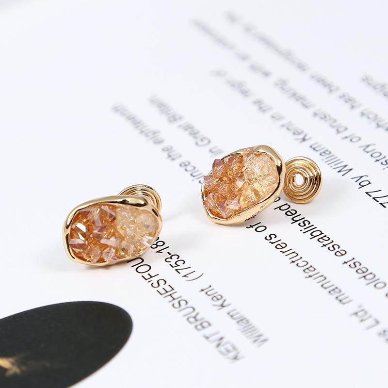 

S925 Silver Needle Orange Sea Champagne Crystal Irregular Earrings - Exquisite Fragrant Style Studs with Mosquito Coil Clip